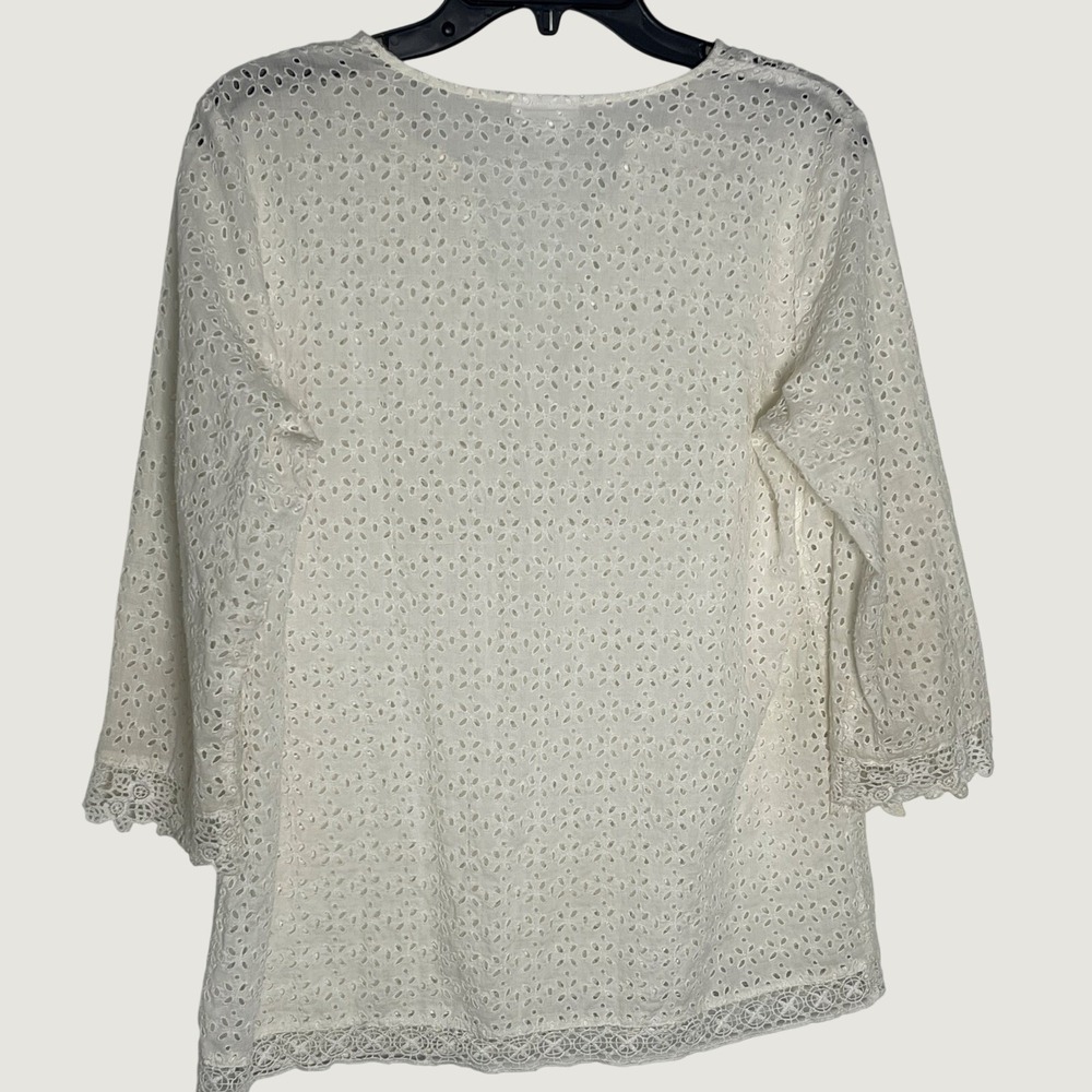J Jill Small White Eyelet Lace Cotton Boho Blouse - Picture 3 of 8